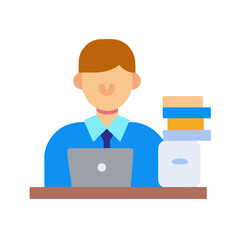 Professional at Desk with Laptop and Paper Stack