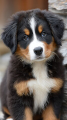 Fototapeta premium Bernese puppy stares with soulful eyes