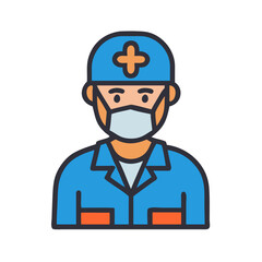 Healthcare Worker Icon with Mask and Medical Cap