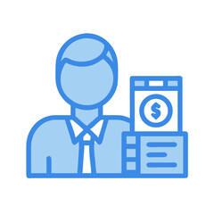 Financial advisor icon, businessman with dollar document, accounting