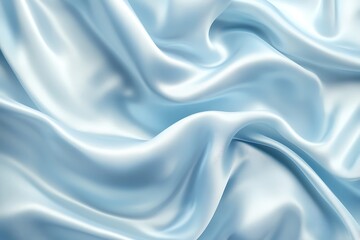 Fototapeta premium Light Blue Silk Fabric Waves, Satin Texture, Smooth Surface, Draped Textile