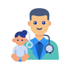 Pediatrician with Child Cartoon Icon Illustration Black Background