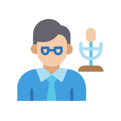 Podcast host with microphone flat vector icon design