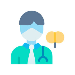 Doctor wearing mask with stethoscope and medicine icon