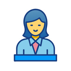 Business woman avatar, blue theme color icon illustration