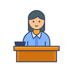 Receptionist at Desk Illustration Isolated on Black Background