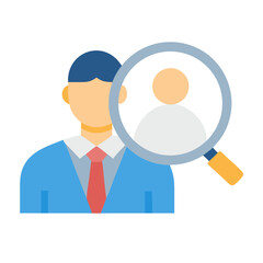 Recruitment process icon: searching for talent, magnifying glass