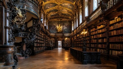 Obraz premium An ornate library room with many books and detailed architecture