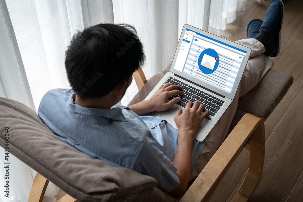 Poster email notification message showing on computer screen snugly. digital marketing message information 