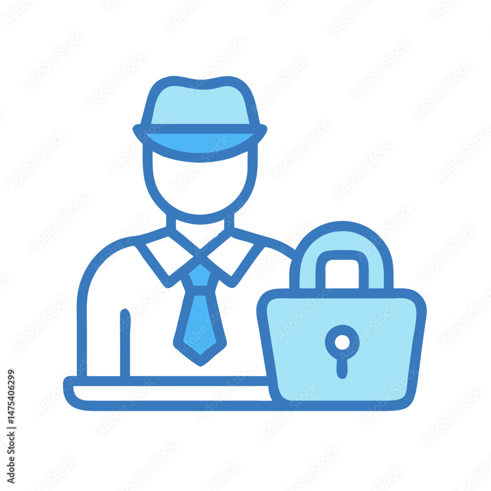Aufkleber cybersecurity icon of hacker with lock on black
