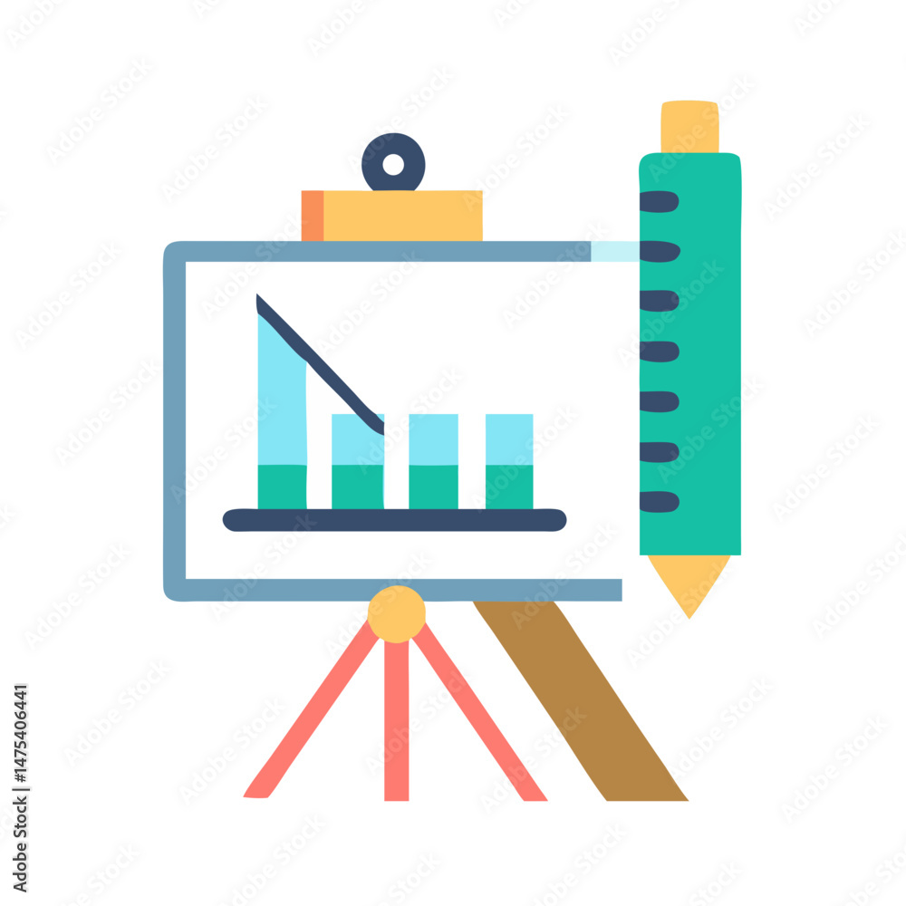Poster presentation board with graphs and analysis, flat design
