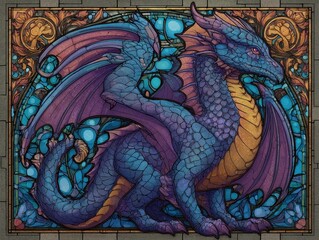 Fototapeta premium Colorful dragon artwork in stained glass style.