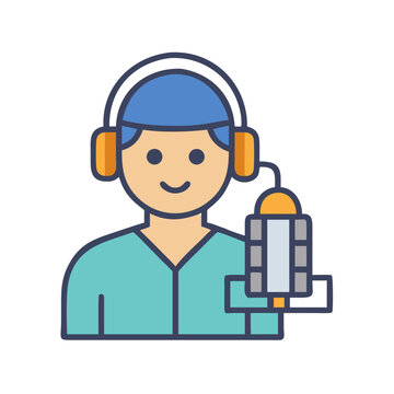 recommend clip art: Podcast Host Cartoon Character Icon with Microphone and Headphones