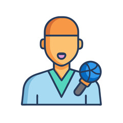 Basketball commentator icon, sports broadcasting vector illustration.
