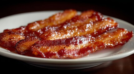 A photograph of a plate filled with crispy bacon.