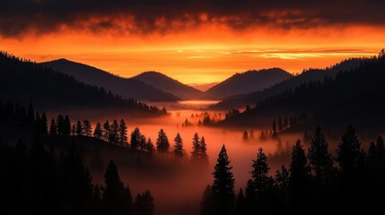 Fototapeta premium A beautiful scenic landscape of mountains with morning fog