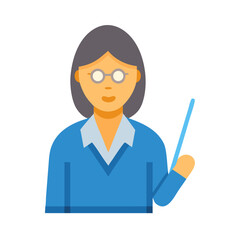 Professional woman teacher pointing with stick in vector graphic
