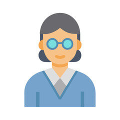 Elderly Woman with Glasses Icon, Senior Citizen, Flat Design