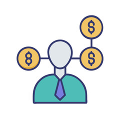 Income growth strategy. Man with money symbol around head