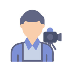 Videographer icon with camera on tripod, professional shooter