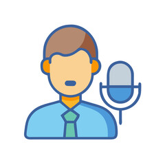Man with microphone for podcasting, speaking, interviewing icon