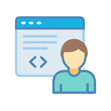 Web developer icon with code on browser window