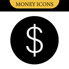 Money dollar icon symbol Coin icon logo in flat style. Vector element. Business icons, financial icons, enrichment, dollar, currency. Illustration of dollar, marketing