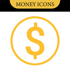 Money dollar icon symbol Coin icon logo in flat style. Vector element. Business icons, financial icons, enrichment, dollar, currency. Illustration of dollar, marketing