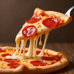 Cheesy Pepperoni Pizza Slice with Melting Cheese