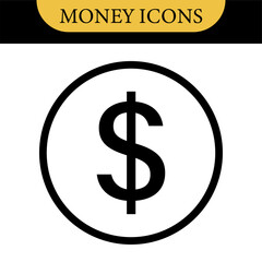 Money dollar icon symbol Coin icon logo in flat style. Vector element. Business icons, financial icons, enrichment, dollar, currency. Illustration of dollar, marketing