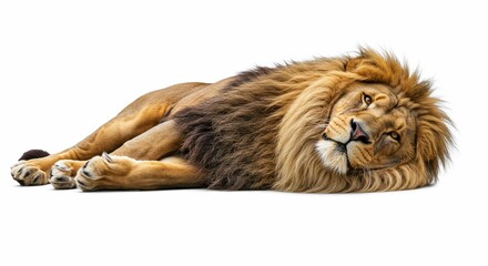 Obraz premium Majestic lion resting predator feline big cat wildlife animal portrait isolated on white background mammal