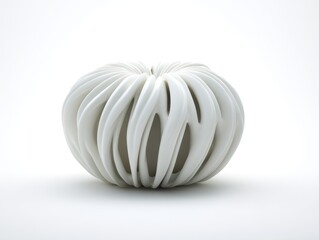 Ornate, white ceramic sculpture with intricate, hollow design.