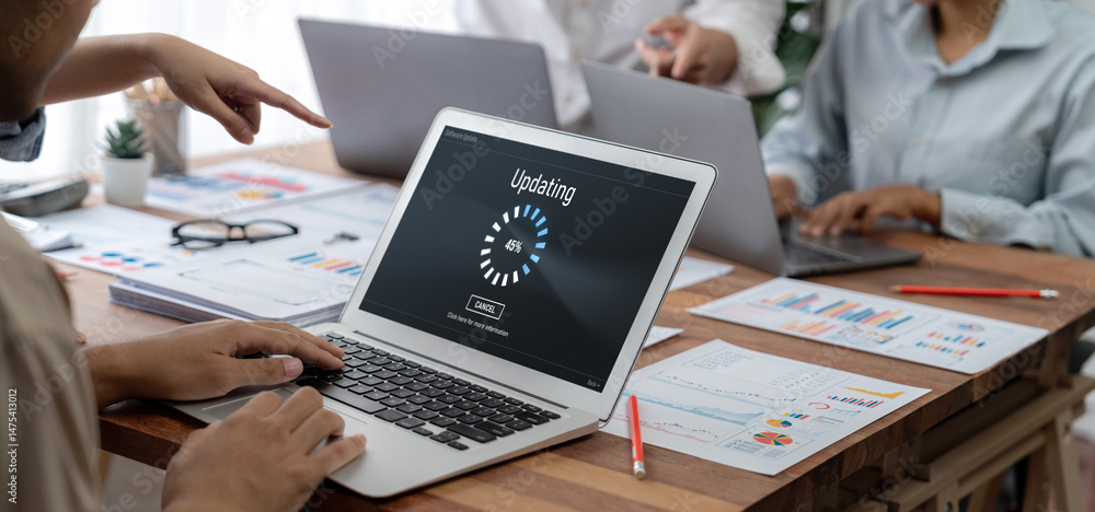 Aufkleber Software update on computer for brisk version of device software upgrade