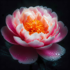 Closeup of Peopny flower with water drops