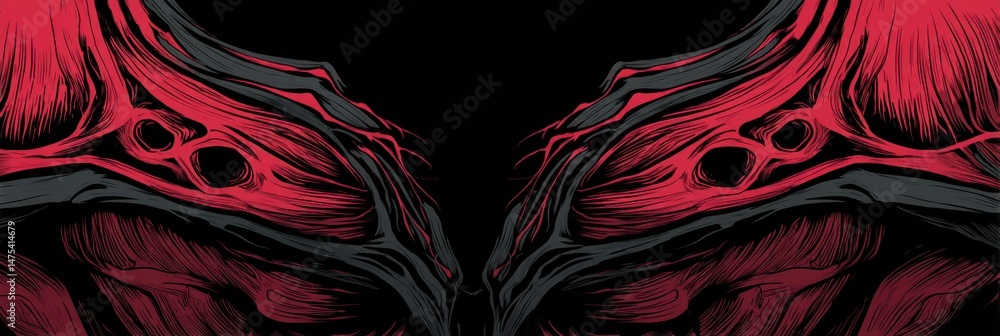 Fototapete Abstract Black and Red Design Featuring Muscle Patterns and a Blank Center Ideal for Creative Projects