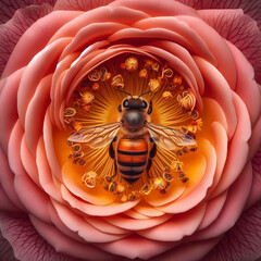 Closeup of Rose flower with Bee