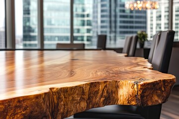 Polished live-edge wood table in modern setting