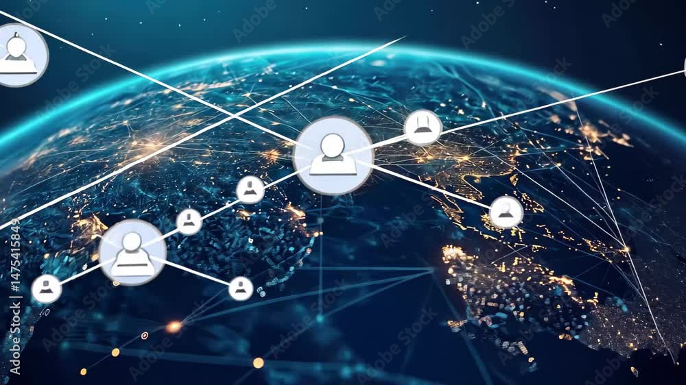Poster digital world interconnected by technology and global communication networks, a digital world linked