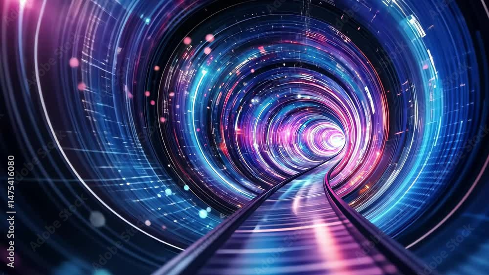 Poster futuristic abstract tunnel with vibrant lights creating a mesmerizing journey through time and space