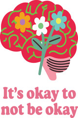 Design a minimalist vector T shirt graphic with a brain and blooming flowers,