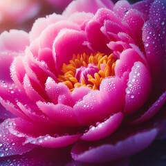Closeup of Peopny flower with water drops