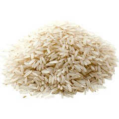 Uncooked rice heap isolated on a white background for culinary use and presentation, Heap uncooked rice isolated on a white background