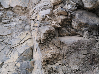 Eroded rock surface with cracks and layers of sediment. Can be used as elements or background for design projects. 
