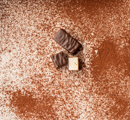 Marshmallow chocolate candy. Top view
