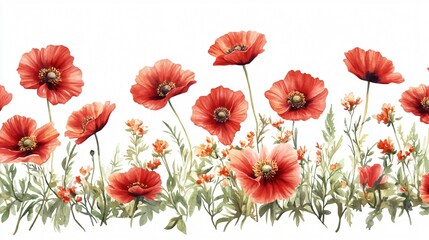 Obraz premium Vibrant Poppy Summer Background Seamless Floral Pattern