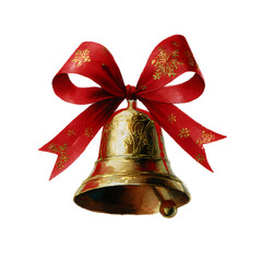 Elegant Gold Bell with Red Ribbon Bow Christmas Decoration Illustration