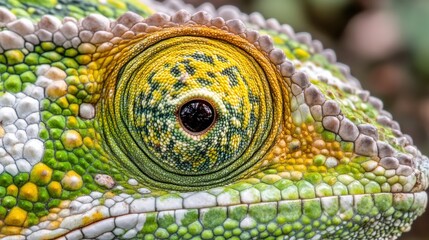Fototapeta premium Close-up view of a chameleon's eye and textured skin.