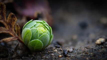 New Plant Sprout Emerging from Soil, Macro Close-up