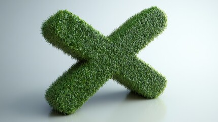 Grass-covered letter X symbol on light background representing eco concept.