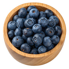 Fresh juicy blueberries in a rustic wooden bowl, healthy natural snack, vibrant summer fruits